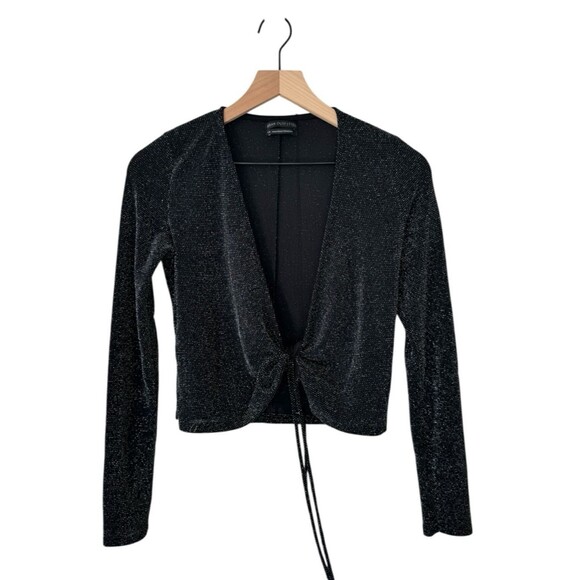 Urban Outfitters Tops - Urban Outfitters Black Sparkle Knit Tie Top - Size M